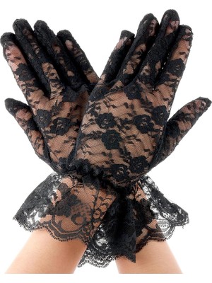 Twin Store Siyah Güpürlü Dantel Eldiven Kısa – Zarif Kadın Eldiveni