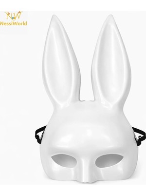 Twin Store Uzun Kulaklı Beyaz Lüks Tavşan Maskesi