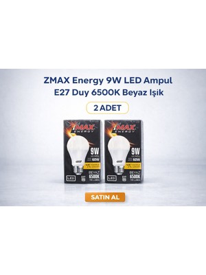 Uravas Store Zmax Energy 9W LED Ampul E27 Duy 6500K Beyaz Işık 720 Lümen 60W Eşdeğer Enerji Tasarruflu 2 Adet