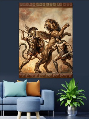 Artmeg Antik Taş Üzerine Işlenmiş Savaşçılar Dekoratif Kanvas - Mdf Ahşap Tablo