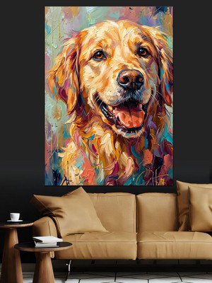 Karizma Tablo Gülümseyen Altın Renkli Golden Retriever Dekoratif Kanvas - Mdf Ahşap Tablo