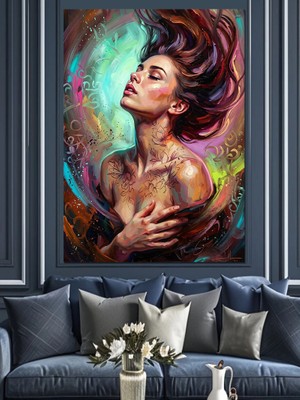 Karizma Tablo Renkli Dumanlar Arasında Kadın Yüzü Dekoratif Kanvas - Mdf Ahşap Tablo