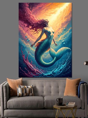Karizma Tablo Renkli Kuyruklu Mistik Deniz Kızı Dekoratif Kanvas - Mdf Ahşap Tablo