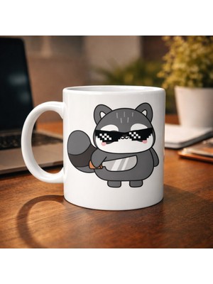 Uravas Store Cool Rakun Tasarımlı Porselen Kupa Model 82 – Eğlenceli, Karizmatik ve Dikkat Çekici Kahve Kupası