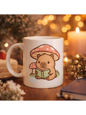 Uravas Store Sevimli Kitap Okuyan Kapibara Desenli Porselen Kupa Model 97 – Sıcacık Tasarım, Kahve & Çay Kupası,