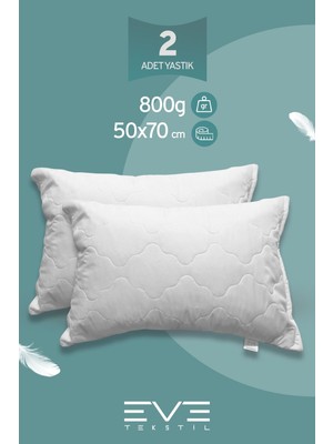Eve Tekstil 2 Adet Diamant Plus Kılıflı Fermuarlı Yıkanabilir Antialerjik Silikon Elyaf YASTIK 50X70CM 800 GR