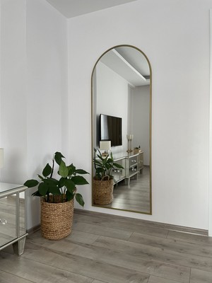 Effe Yapı Dekor Oval Altın Renk Metal Çerçeveli Duvara Monte 180 x 70 cm Boy Aynası