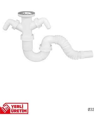 Gama S Gövde Körüklü Çift Makine Girişli Lavabo-Evye Sifonu