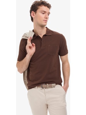Pierre Cardin Erkek Koyu Kahverengi Regular Fit %100 Pamuk Kıvrılmaz Polo Yaka Basic Tişört 50325290-VR084