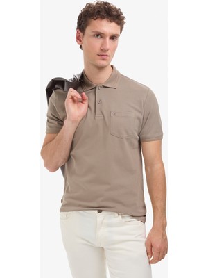 Pierre Cardin Erkek Koyu Vizon Regular Fit %100 Pamuk Cepli Kıvrılmaz Düğmeli Polo Yaka Basic Tişört 50325290-VR241