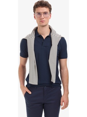Pierre Cardin Erkek Lacivert Regular Fit %100 Pamuk Cepli Kıvrılmaz Düğmeli Polo Yaka Basic Tişört 50325290-VR033