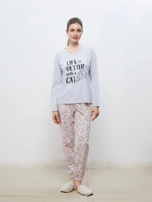 Lc Waikiki Yeni Sezon Bisiklet Yaka Baskılı Kadın Pijama Takımı