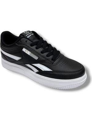 Best Of 2014-26 Cilt Deri Anatomik  Bağcıklı Sneaker Siyah Beyaz 36-40