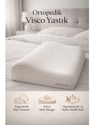 Auracar Ortopedik Visco Boyun Yastığı Boyun Düzleşmesine Destekli Lüks Yastık