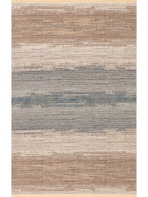 Halımax Rope Ktn 03 Beige Blue Ombre Renk Geçişli Yıkanabilir Pamuk Dokuma Çift Taraflı Kilim