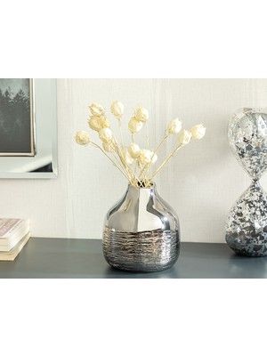 English Home Fancy Vazo Metal Malzeme ile Düz Tasarım 10 x 10 x 11 cm Gümüş Renk