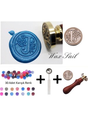 Profisher Retro Mektup Mühürü Damga J Harfi Kişiye Özel 30 Adet Mühür Mumu ve Eritme Kaşığı