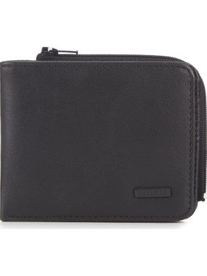 Mavi Siyah Hakiki Deri Cüzdan Fermuar Detaylı Minimalist Stil Kartlık Bölmeli 091361-900