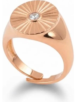 Tesbihname Zirkon Taşlı Papatya Tasarım Rose Renk 925 Ayar Gümüş Kadın Tektaş Yüzük