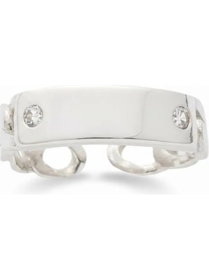 Tesbihname Zirkon Taşlı Zincir Tasarım Silver Renk 925 Ayar Gümüş Kadın Yüzük