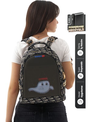 Zampago LED Ekranlı Akıllı Sırt Çantası – Animasyonlu Işıklı Dijital Tasarım Çanta, 10.000 mAh Powerbank Hediyeli