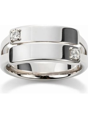 Tesbihname Zirkon Taşlı Silver Renk Çift Sıra 925 Ayar Gümüş Kadın Yüzük