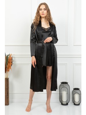 EXCLUSIVE Giona Kadın Saten Gecelik Sabahlık Takımı 260 L Beden Şık Tasarım