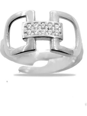 Tesbihname Zirkon Taşlı Belt Tasarım Silver Renk 925 Ayar Gümüş Kadın Yüzük