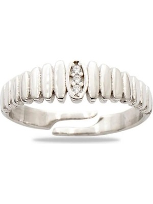 Tesbihname Beyaz Zirkon Taşlı Merdiven Tasarım Silver Renk Free Size 925 Ayar Gümüş Kadın Yüzük