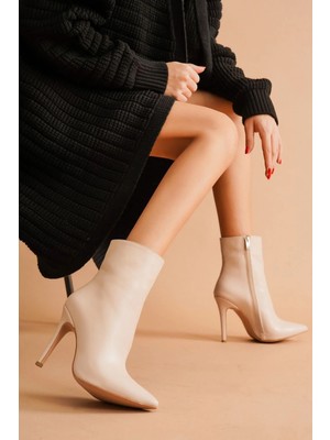Ayakkabı Ateşi Halden Ten Cilt Stiletto Ince Topuklu Kadın Bot