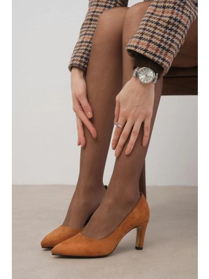 Mio Gusto Lita Taba Renk Süet Kadın Stiletto Topuklu Ayakkabı