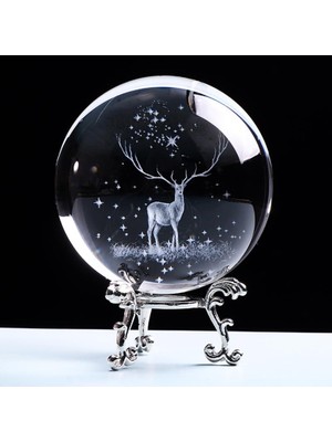 Hediyesahibi Geyik Tasarımlı Dekoratif Metal Ayaklı 3D Cam Küre K9 Kristal Malzemeden Şık Tasarım