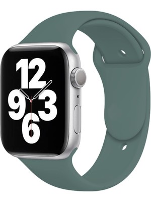 Quse Apple Watch Series SE/11/10/9/8/7/6/5/4/3 46mm-45mm-44mm Uyumlu M/L Spor Silikon Kordon Haki Yeşili