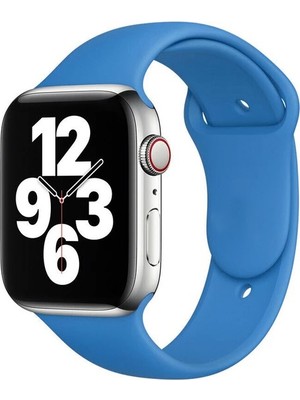 Quse Apple Watch Series SE/11/10/9/8/7/6/5/4/3 46mm-45mm-44mm Uyumlu S/M Spor Silikon Kordon Loş Mavi