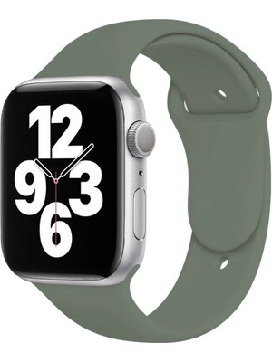 Quse Apple Watch Series SE/11/10/9/8/7/6/5/4/3 42mm-41mm-40mm-38mm Uyumlu S/m Spor Silikon Kordon Zeytin Yeşili