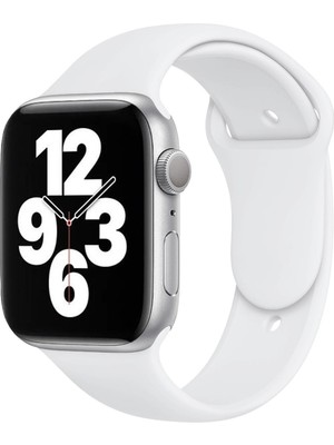 Quse Apple Watch Series SE/11/10/9/8/7/6/5/4/3 46mm-45mm-44mm Uyumlu S/M Spor Silikon Kordon Beyaz