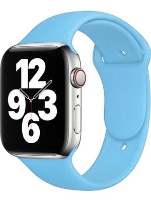 Quse Apple Watch Series SE/11/10/9/8/7/6/5/4/3 46mm-45mm-44mm Uyumlu M/L Spor Silikon Kordon Bebek Mavisi