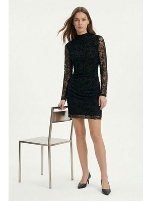 Rays Siyah Yandan Büzgülü Elbise 8484A