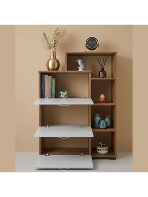 Bicabin Berlin Dekoratif Açık Raflı Kapaklı Çok Amaçlı Dolap -Atlantik Çam/Beyaz