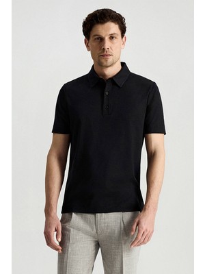 Hemington Supima Pamuk Polo Yaka Tencel Siyah T-Shirt