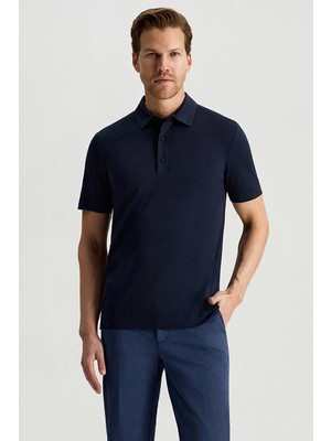 Hemington Supima Pamuk Polo Yaka Tencel Lacivert T-Shirt
