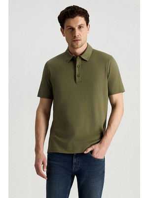Hemington Supima Pamuk Polo Yaka Tencel Haki T-Shirt