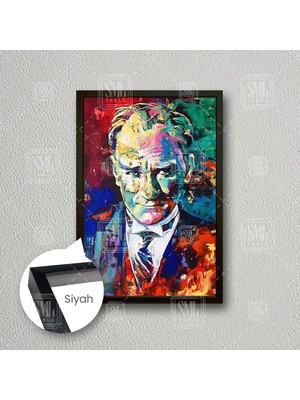 SML Tablo Mustafa Kemal Atatürk Karizma Portre Yağlı Boya Efektli Dekor Çerçeveli Dikey Kanvas Tablo