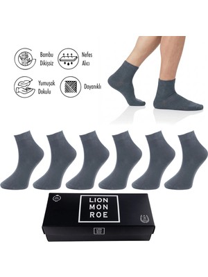 Lion Monroe Saf Bambu Erkek Yarım Konç Düz Siyah Çorap Dikişsiz Premium Kutulu 6'lı L5952AZNP Softaura