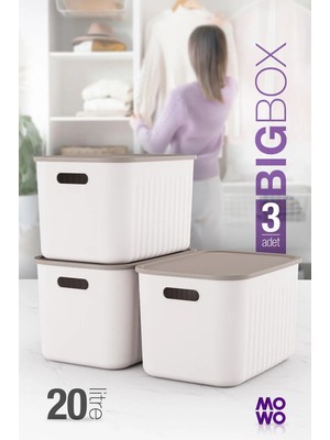 Mowo Home Beyaz Renk 20 Lt Çok Amaçlı Düzenleyici Kapaklı Kutu, Saklama Kutusu, Organizer, Storage