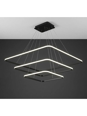 Lzy Avize Store 3’lü Kare Modern Siyah Avize – Salon & Yemek Masası Sarkıt Aydınlatma