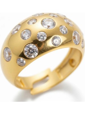 Tesbihname Gökyüzü - Gezegenler Tasarım Gold Renk Free Size 925 Ayar Gümüş Kadın Yüzük