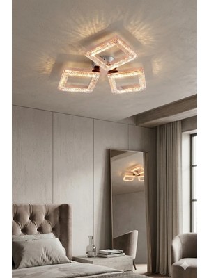 Lzy Avize Store Kristal Kare 3’lü Gold Avize – Salon, Yemek Masası, Mutfak, Antre ve Çocuk Odası Aydınlatma