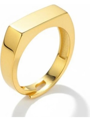 Tesbihname Modern Tasarım Gold Renk Free Size 925 Ayar Gümüş Kadın Tektaş Yüzük