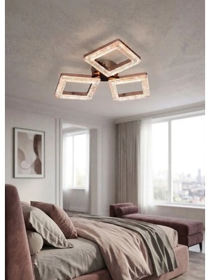 Lzy Avize Store Kristal Kare 3’lü Krom Avize – Salon, Yemek Masası, Mutfak, Antre ve Çocuk Odası Aydınlatma